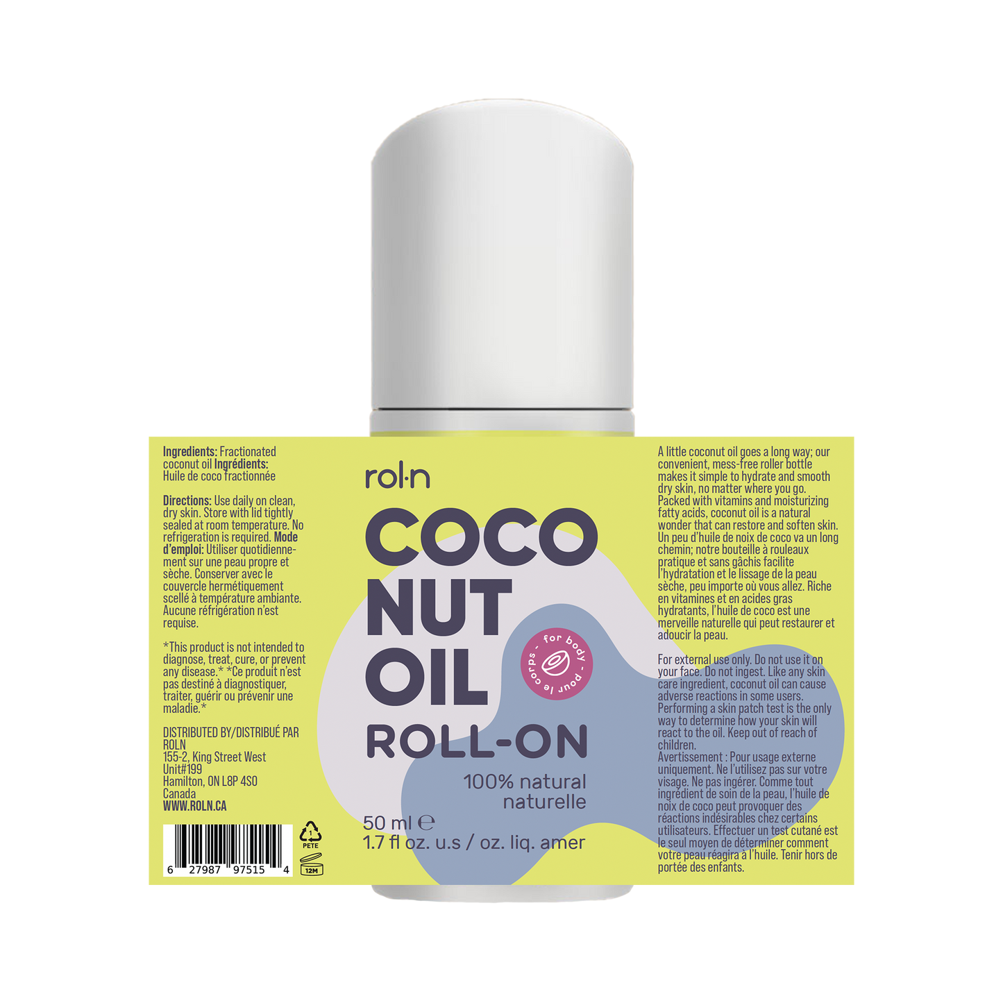 100% Cold-Pressed Roll-On Coconut Oil for Body, 50ml